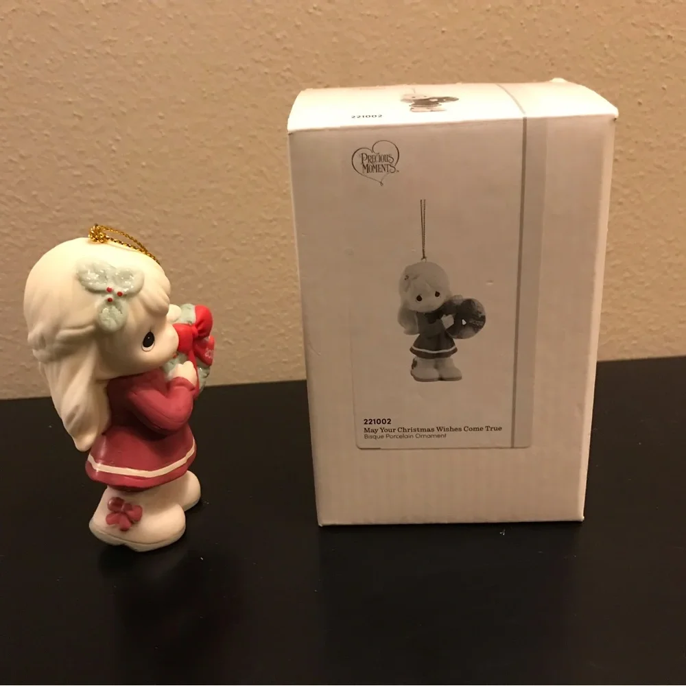 Precious Moments May Your Christmas Wishes Come True Bisque Porcelain Ornament.